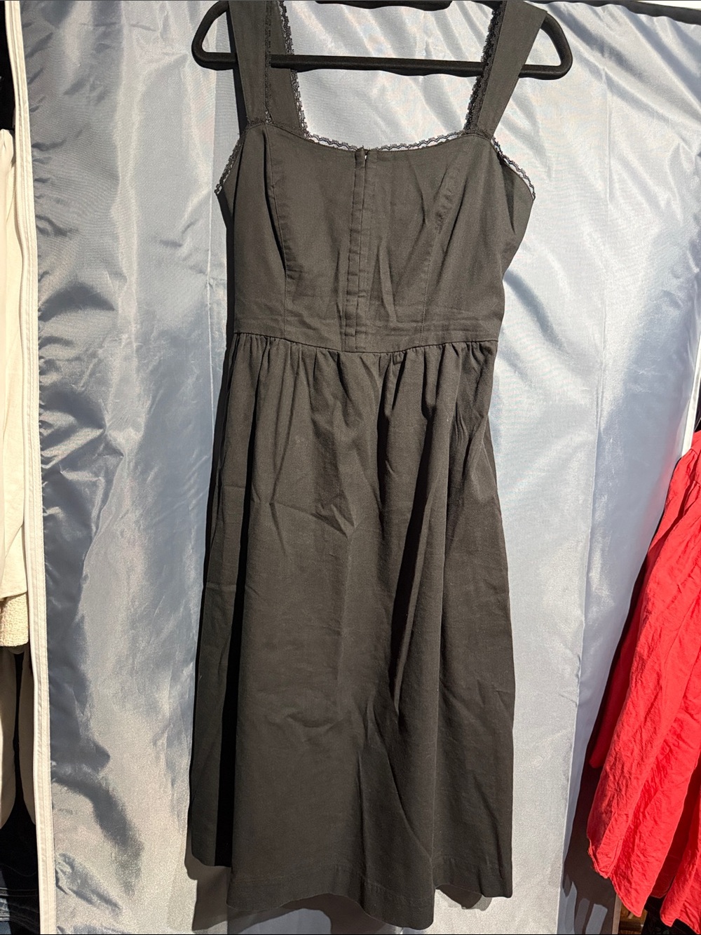 Black Square-Neck Midi Dress with Wide Straps